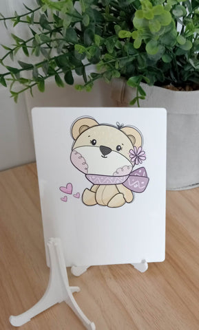 Blank Acrylic Teddy Bear Plaque With White Stand