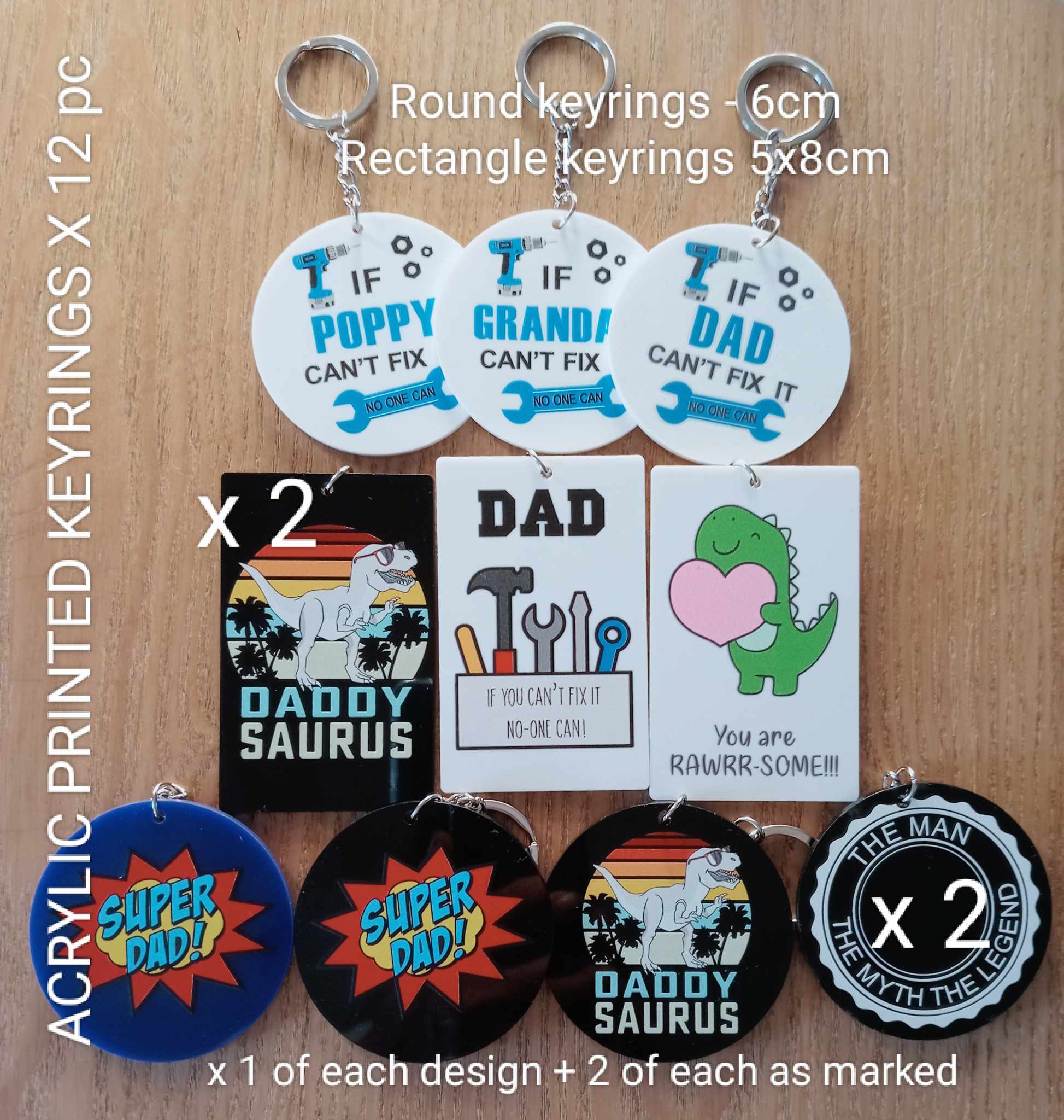 Printed 12pc Keyring Pack