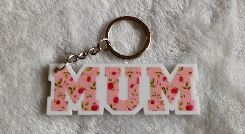 Mum acrylic keyrings 7.5cm long. Backs are blank.