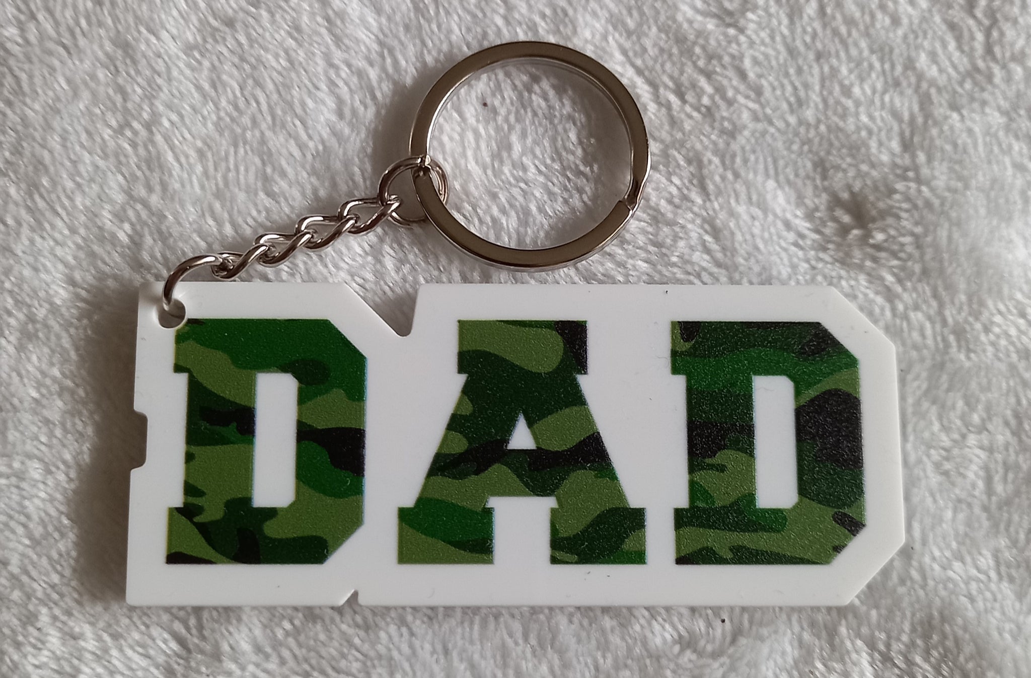 DAD printed keyring. 7.5cm long. Backs are blank.