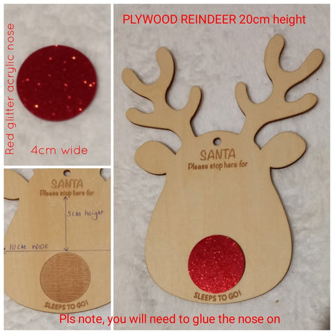 20cm Plywood with Red Nose Reindeer