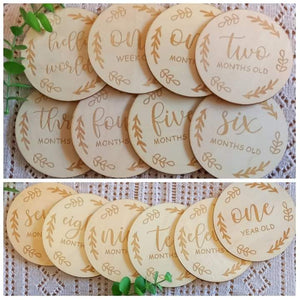 10cm PLYWOOD FLORAL Milestones. Set includes 14 pcs.