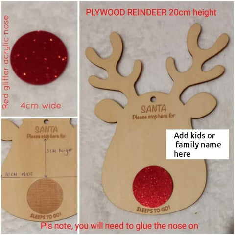 Plywood reindeer with red glitter nose